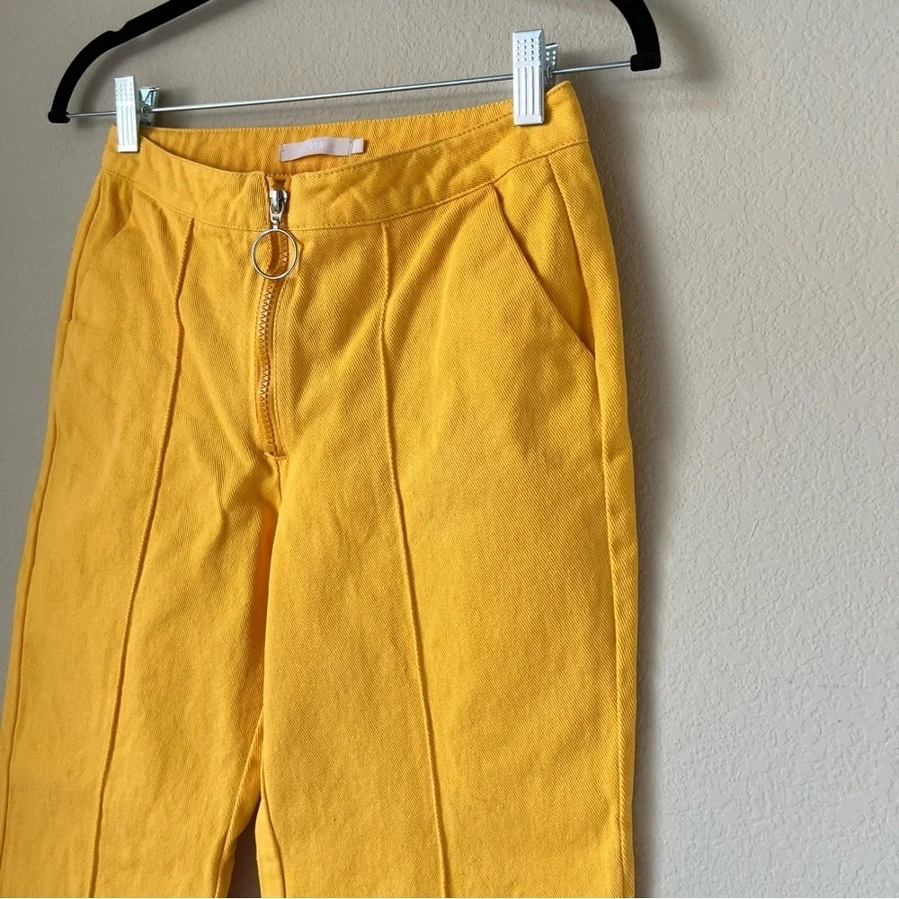 AERYNE For Revolve Yellow High Rise Wide Leg Cropped Jeans, XS